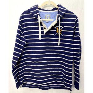 LANDS END MEN HOODIE NAVY WHITE LONG SLEEVE RUGBY LARGE NAUTICAL LACROSSE